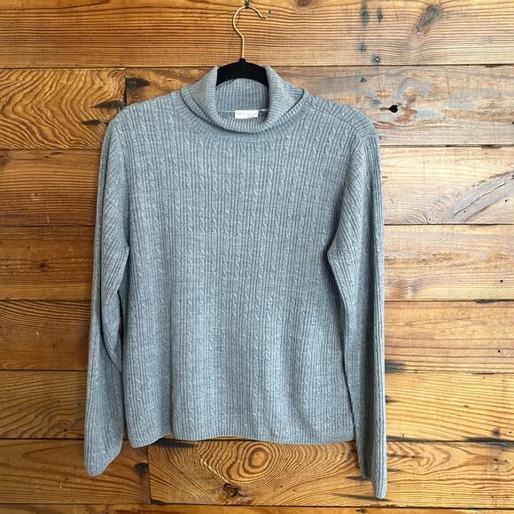 Gray Cable Knit Turtleneck Sweater Cashmalon size Medium - Picture 1 of 4